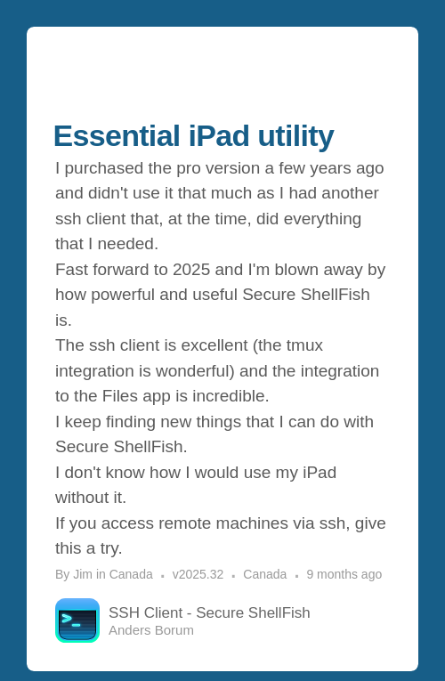 ★★★★★ SSH Client - Secure ShellFish review on iOS App Store